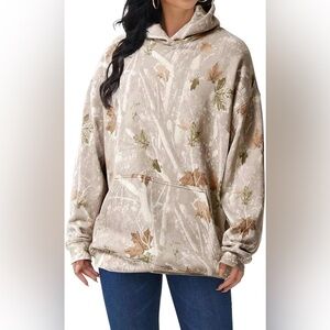 New Camo Maple Leaf Branch Hoodie Baggy Fleece Sweatshirt Pullover Hunter Unisex